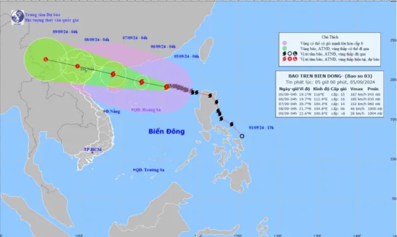 Vị trí và đường đi của bão số 3.