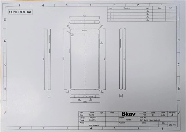 
Bản thiết kế kiểu dáng của Bphone 3 đã nộp lên Cục Sở hữu trí tuệ.
