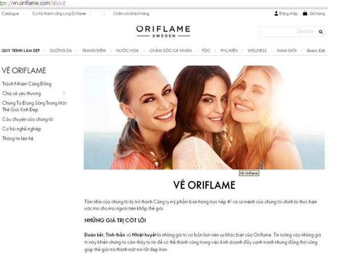 Công ty mỹ phẩm Oriflame là một công ty bán bàng đa cấp lớn tại Việt Nam bị xử phạt /// Ảnh chụp màn hình