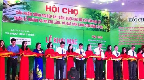 Các đại biểu cắt băng khai mạc hội chợ nông nghiệp an toàn. Ảnh: NNK