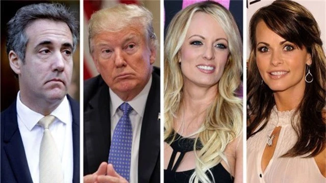  (Từ trái sang phải) Cựu luật sư Michael Cohen, Tổng thống Mỹ Donald Trump, ngôi sao phim khiêu dâm Stormy Daniels và người mẫu Karen McDougal (Ảnh: Getty) 