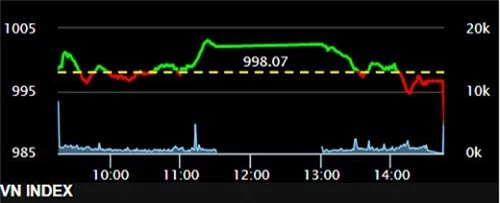 VN-Index có thời điểm tăng lên 1.003 điểm trong phiên hôm nay. Ảnh: SSI