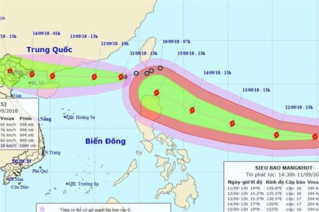 Siêu bão Mangkhut khả năng sẽ tiếp nối bão số 5 đi vào biển Đông.