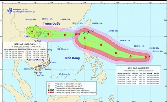 Dự báo thời tiết 12/9: Bão số 5 mạnh lên, nín thở chờ siêu bão Mangkhut