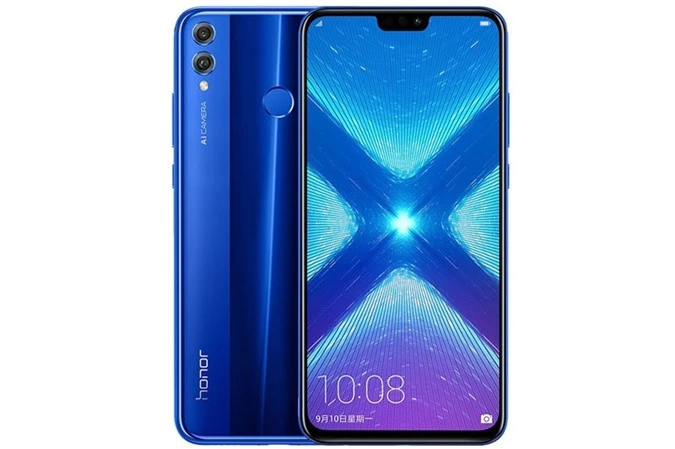 Honor 8X sử dụng khung viền bằng kim loại, 2 bề mặt phủ kính cường lực. 8X có kích thước 160,4x76,6x7,8 mm, trọng lượng 175g. 