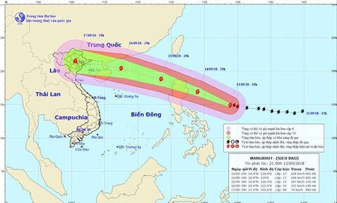 Dự báo thời tiết 14/9: 2 kịch bản siêu bão Mangkhut