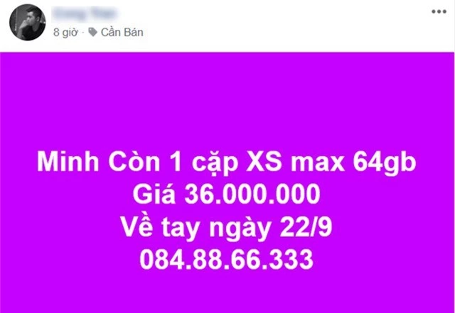 iPhone XS xách tay được chào bán trên mạng xã hội Facebook.