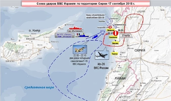 Nga chia sẻ bản đồ cuộc tấn công hôm 17/9 tại Syria.