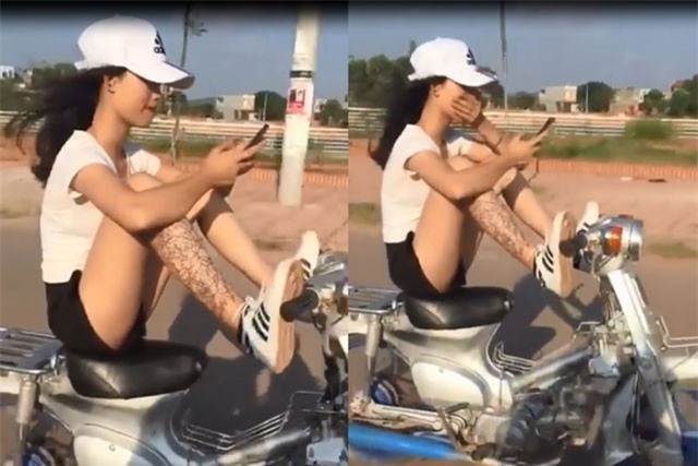 Clip: Bức xúc cảnh thiếu nữ xăm trổ, lái xe máy… bằng chân