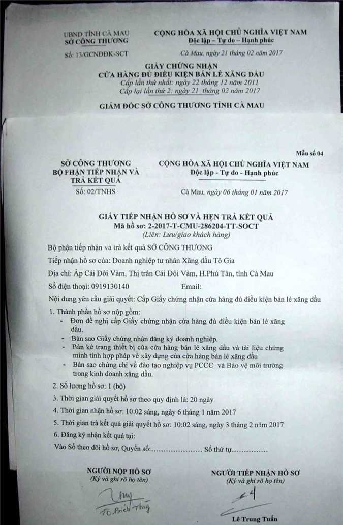 Trong giấy tiếp nhận và trả kết quả thì là ngày 3/2 nhưng mãi đến 21/2, doanh nghiệp mới nhận được giấy chứng nhận đủ điều kiện kinh doanh xăng dầu. Sự chậm trễ này chẳng những doanh nghiệp không được xin lỗi mà trái lại vào ngày 7/2 còn bị chính 1 đơn vị trực thuộc Sở Công thương kiểm tra và xử phạt đến 50 triệu đồng.