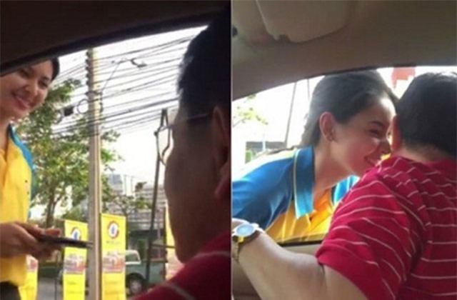 Đổ đầy bình xăng, khách nam được nhân viên xinh đẹp hôn tới tấp