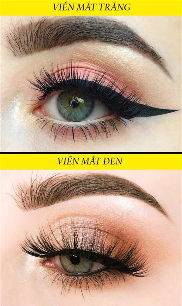 Để giúp đôi mắt trông sáng hơn, hãy dùng eyeliner màu trắng để viền mí mắt dưới. Điều này cũng tránh làm màu mắt bị lem.