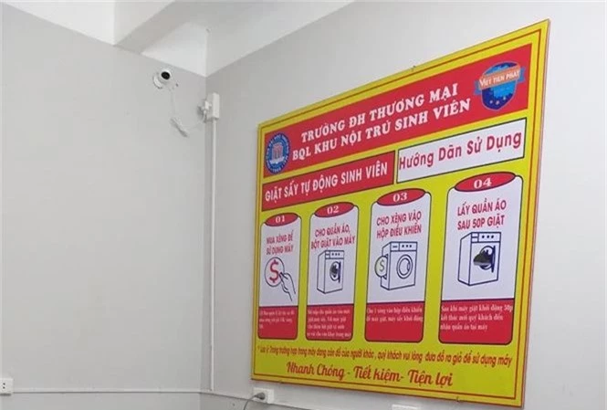 Hệ thống máy giặt phục vụ sinh viên trong KTX của trường ĐH Thương mại