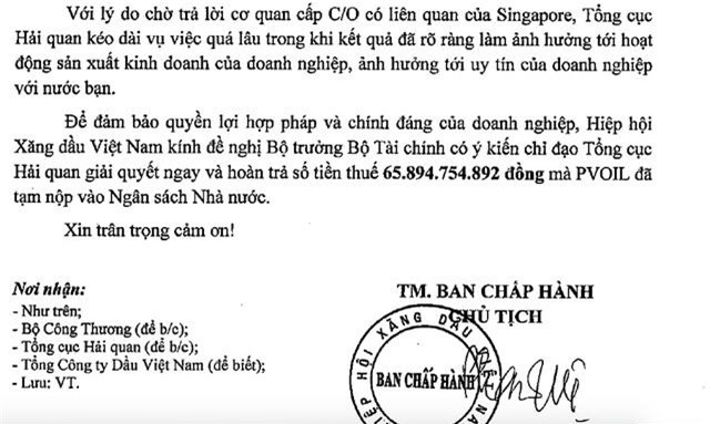19 lần đòi hải quan hoàn thuế không xong, PVOil cầu cứu Hiệp hội Xăng dầu