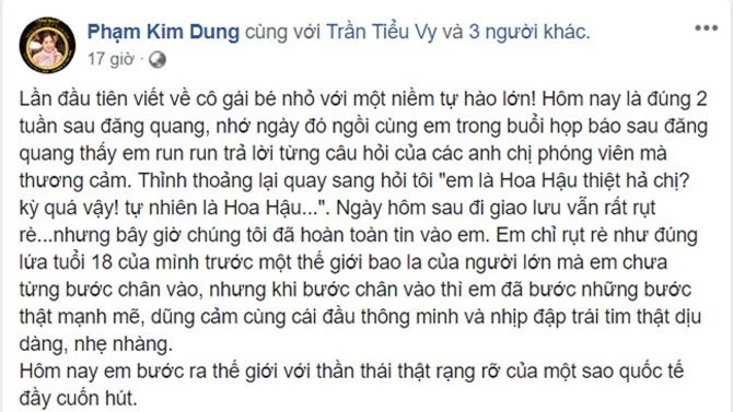 Chia sẻ trên trang cá nhân của bà Kim Dung. Ảnh chụp màn hình.