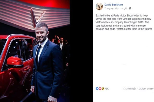 Beckham nhận xét về 2 mẫu xe của VinFast.