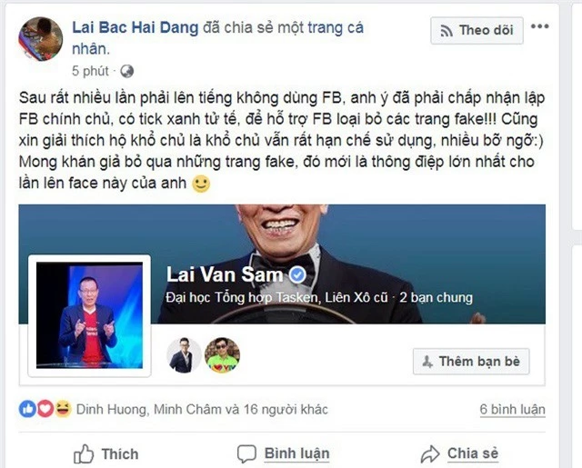 Facebook của nhà báo Lại Văn sâm