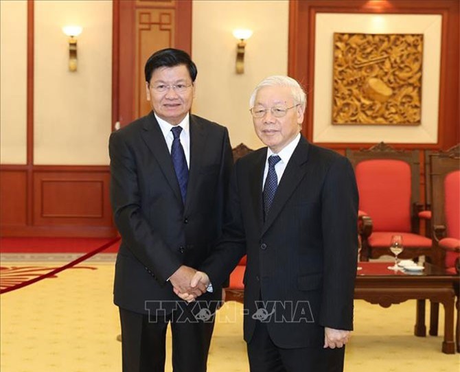 Tổng Bí thư tiếp đoàn đại biểu cấp cao Đảng, Nhà nước Lào