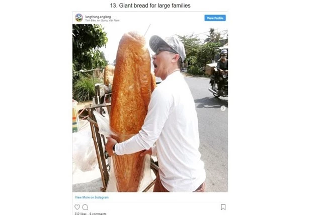 Hình ảnh bánh mì 'khổng lồ' ở An Giang được Bright Side đăng tải.