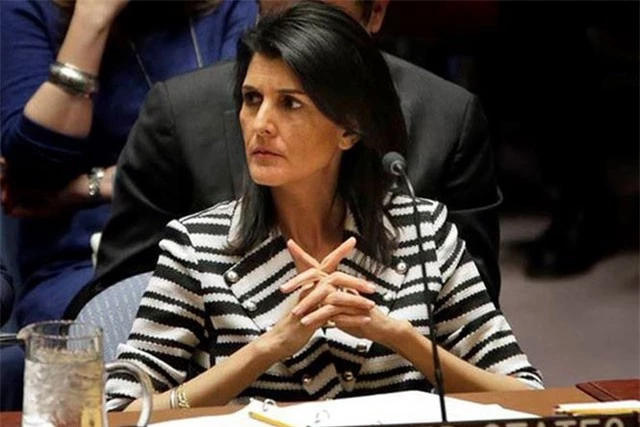 Đại sứ Mỹ tại Liên hợp quốc Nikki Haley. Đại sứ Mỹ tại Liên hợp quốc Nikki Haley.