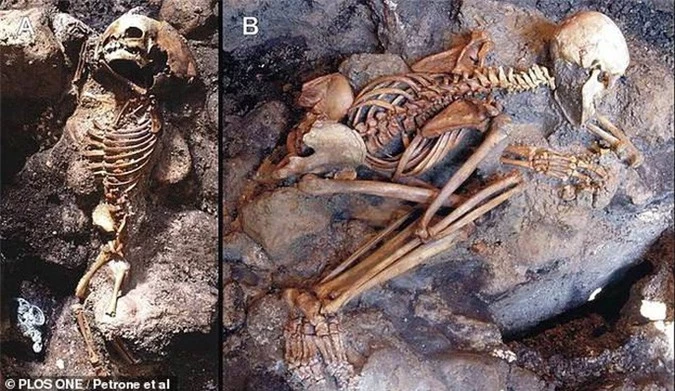 Bộ xương nguyên vẹn của các nạn nhân trong thảm họa núi lửa Vesuvius.
