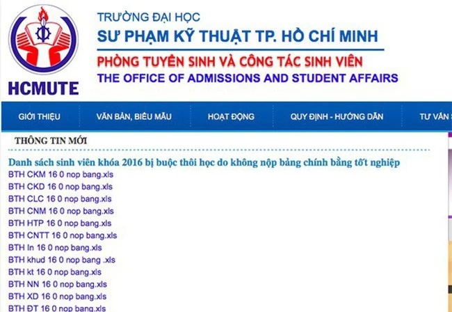 Thông báo về danh sách buộc thôi học được đăng tải trên website trường