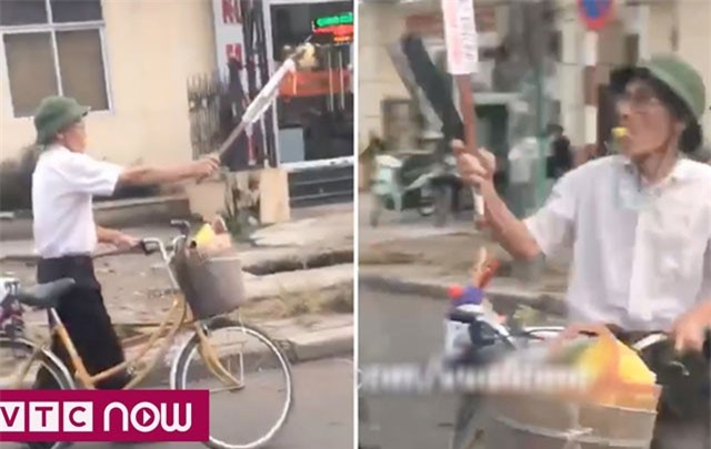 Clip: Cụ ông thổi còi, giơ dao phay để xin sang đường gây “sốt” mạng xã hội