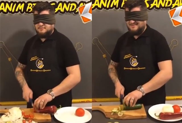 "Toát mồ hôi hột" với clip bịt mắt thái rau củ