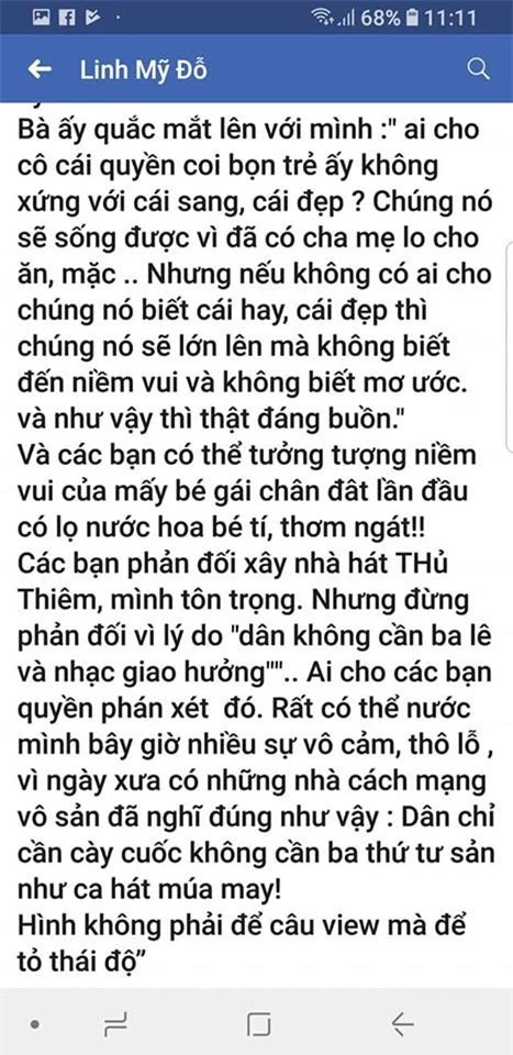 Chia sẻ của ca sĩ Mỹ Linh gây sốc cộng đồng mạng, được nhanh chóng gỡ bỏ.