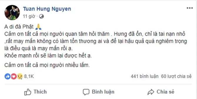 Dòng trạng thái chia sẻ của Tuấn Hưng.