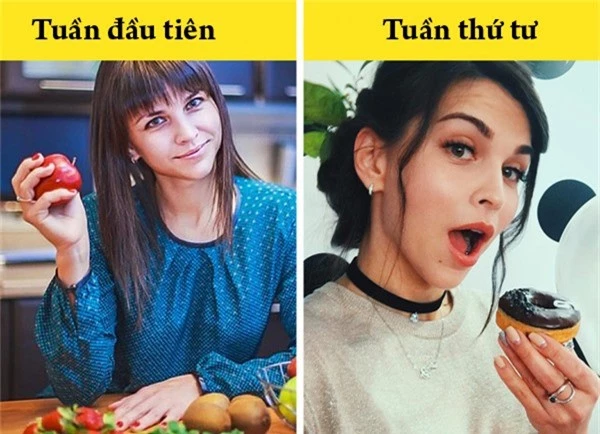 Tính toán lượng calories của các thực phẩm Nhiều người chăm chỉ tính lượng calories của các thực phẩm trong tuần đầu tiên ăn kiêng nhưng vài tuần sau đó, họ sẽ trở nên lười và dễ tự cho phép mình ăn uống thoải mái. Tuần thứ ba và bốn mới thực sự là thời điểm khó giảm cân nên bạn cần đặc biệt cẩn trọng trong việc lựa chọn thực phẩm. 