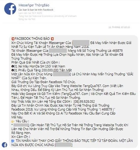 Một tin nhắn lừa đảo qua Facebook