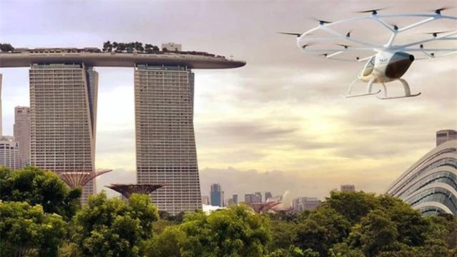 Hình vẽ Volocopter bay trên bầu trời Singapore ẢNH: VOLOCOPTER