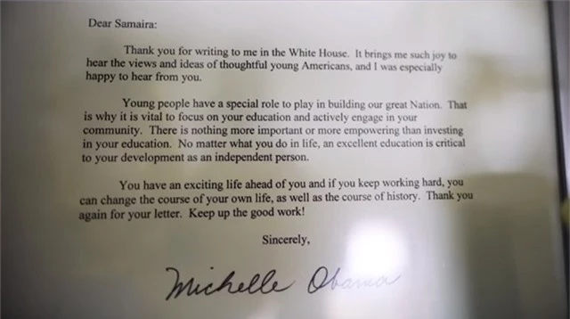 Cô bé nhận được bức thư khích lệ từ đích thân cựu đệ nhất phu nhân Michelle Obama.