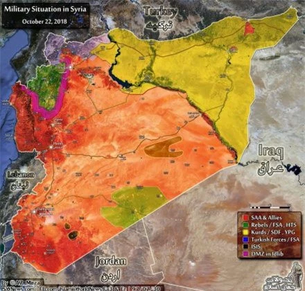 Bản đồ chiến sự Syria tháng 10/2018. (Ảnh: AMN)