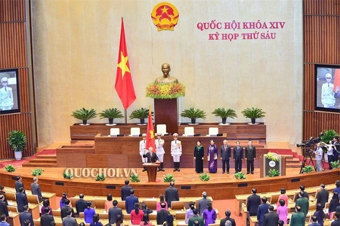 Quang cảnh nghi lễ tuyên thệ nhậm chức Chủ tịch nước chiều 23/10. (Ảnh: VPQH)