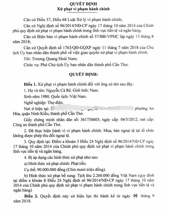 Đổi 100 USD bị phạt 90 triệu: Ít hay nhiều cũng bị phạt như nhau?