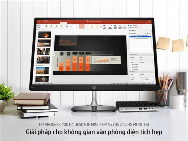 
Máy tính để bàn ProDesk 400 G4 DM nhỏ gọn và màn hình N220h 21,5 inch của HP đáp ứng nhu cầu tiết kiệm không gian cho văn phòng nhỏ hẹp
