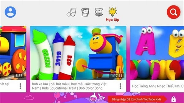 Youtube Kids có giao diện ngộ nghĩnh và phù hợp với trẻ em