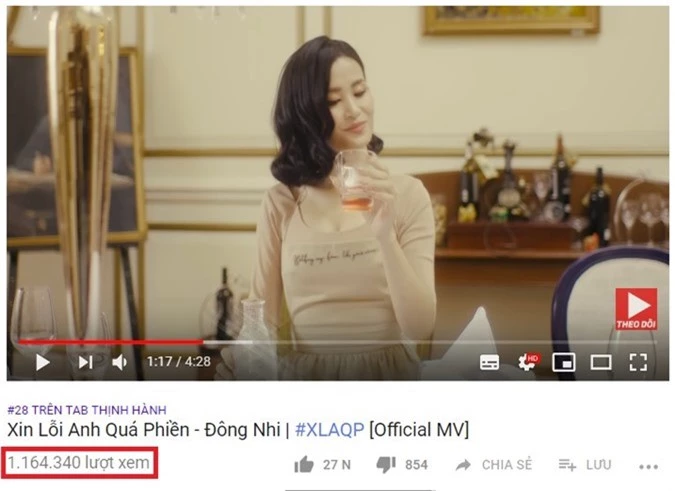 Hiện MV đã đạt hơn 1,1 triệu lượt xem và giữ vị trí top 28 trending YouTube.