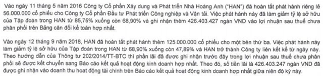 Giải thích của HAG về khoản lãi từ thanh lý các khoản đầu tư trong quý 3/2018