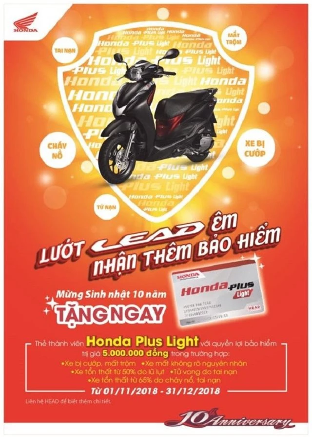 Honda “Lướt LEAD êm, nhận thêm bảo hiểm” dành cho các khách hàng.