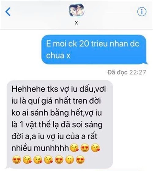 Lương Thế Thành cảm ơn vợ rối rít khi nhận được tiền.