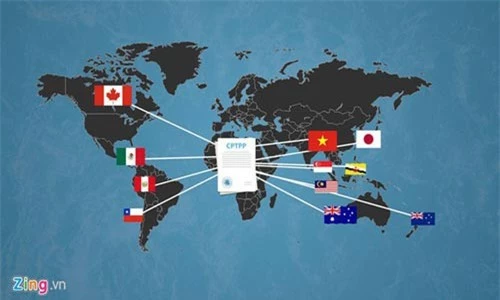 CPTPP, thường được gọi là TPP-11, là hiệp định thương mại tự do giữa Australia, Brunei, Canada, Chile, Nhật Bản, Malaysia, Mexico, New Zealand, Peru, Singapore và Việt Nam. Tiền thân của CPTPP là Hiệp định Đối tác Xuyên Thái Bình Dương (TPP) vốn có 12 nước. Ảnh: Hoàng Hiệp.