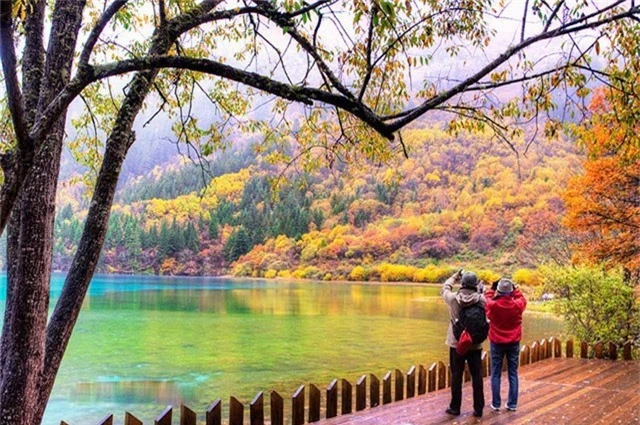 Mùa thu đến trong khoảnh khắc ngắn ngủi nhưng cũng đủ khiến lá chuyển màu. Sắc thu in bóng xuống dòng nước ở thành phố Huandian, Cát Lâm, thuộc vùng đông bắc của Trung Quốc.