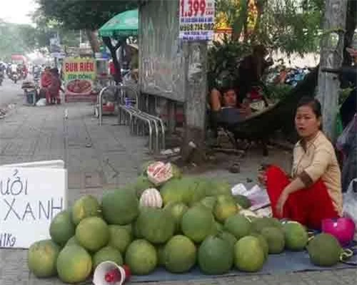 Bưởi da xanh giảm giá mạnh so với mọi năm. Ảnh: Hồng Châu.