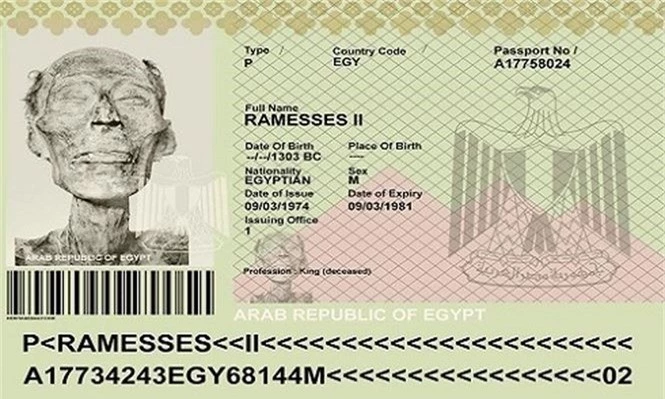 Hộ chiếu có ảnh pharaoh Ramesses II