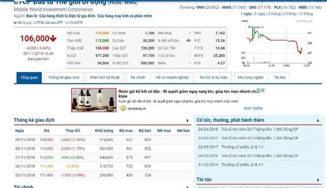 Cổ phiếu MWG tiếp tục rớt thảm, 'thổi bay' gần 2.000 tỷ - ảnh 1