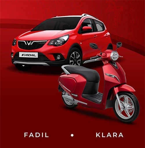 Hình ảnh quảng cáo về mẫu xe Fadil và xe máy điện của VinFast. Ảnh: Vnexpress