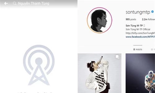 Trang cá nhân của Sơn Tùng cũng biến mất nhưng tài khoản Instagram của nam ca sĩ vẫn hoạt động bình thường.